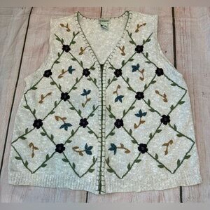 Vintage Classic Elements Sweater Vest Medium Embroidered Zip Up Cottagecore Boho